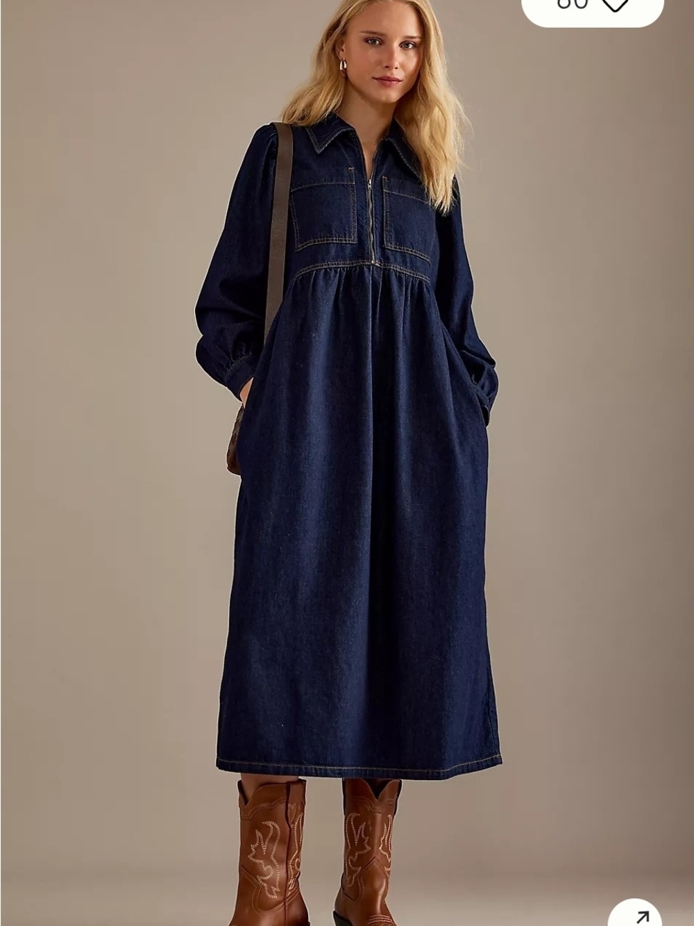 Anthropologie Aligne Gabriella Zip Neck Denim Maxi Dress With Pockets Size 10